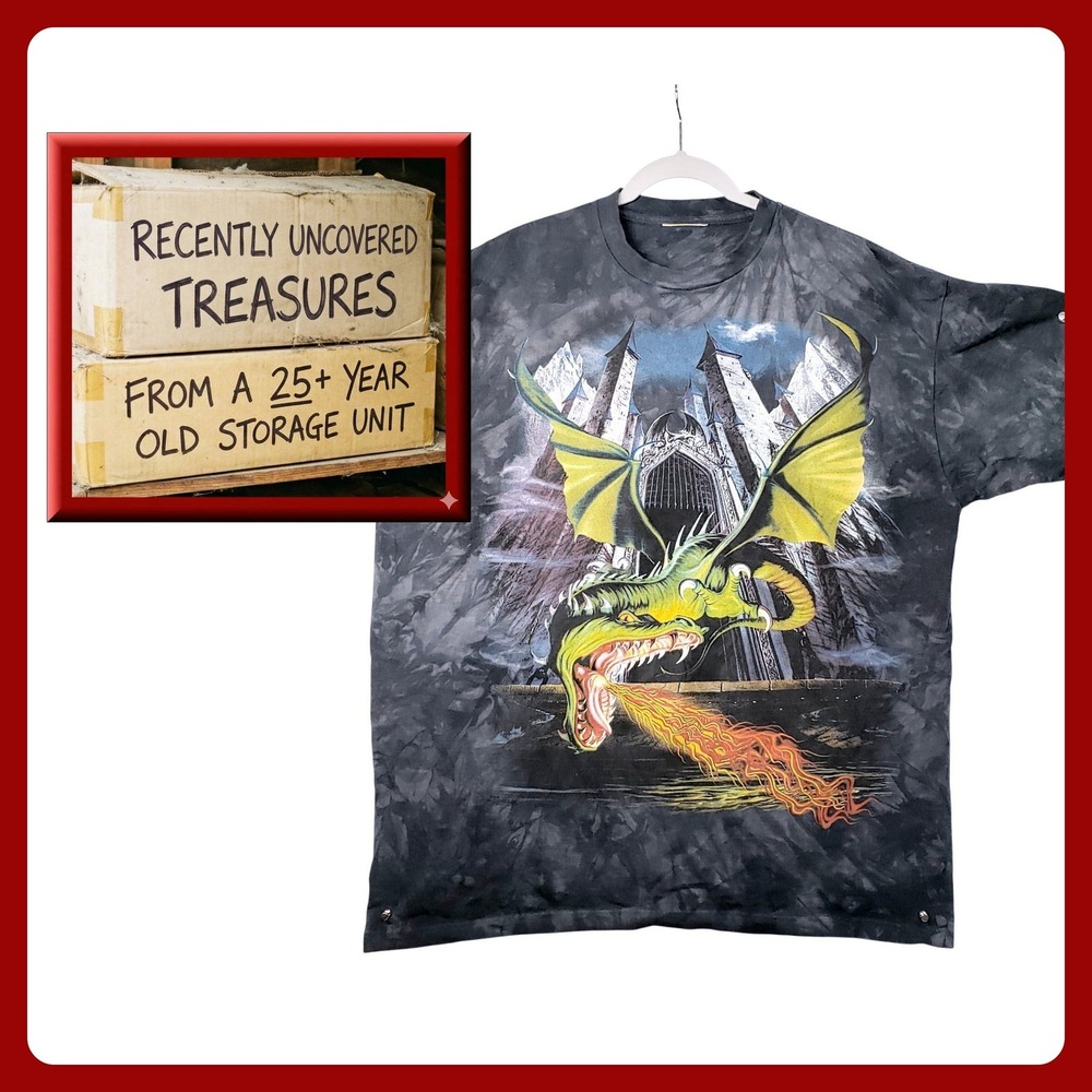 The Mountain Dragon Tie Dye Graphic Tee XL‎ Gray Black New